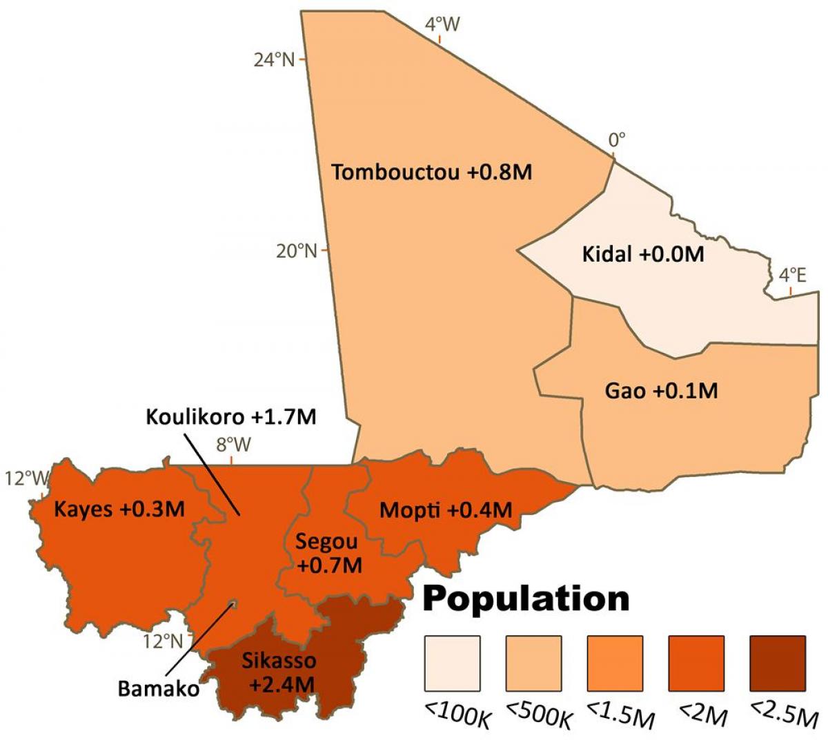 Mapa Maliju populacije